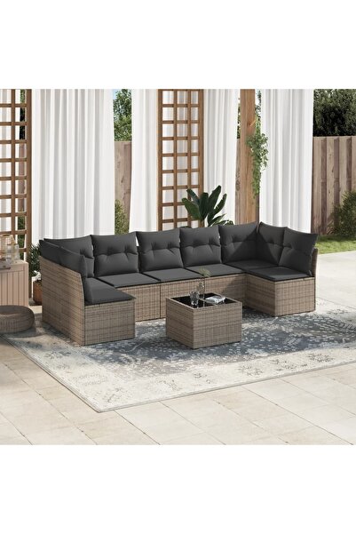 vidaxl Set canapele de gradina cu perne, 8 piese, gri, poliratan