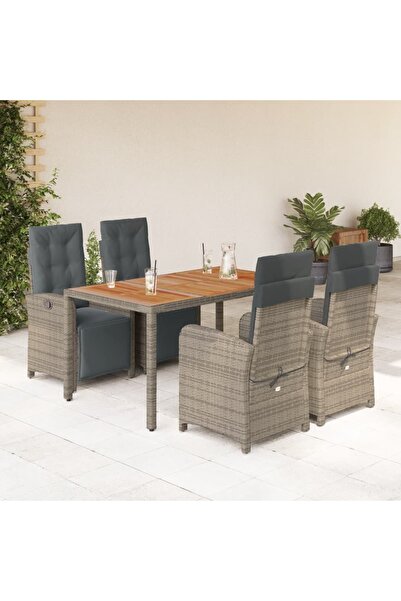 vidaxl Set mobilier de gradina cu perne, 5 piese, gri, poliratan