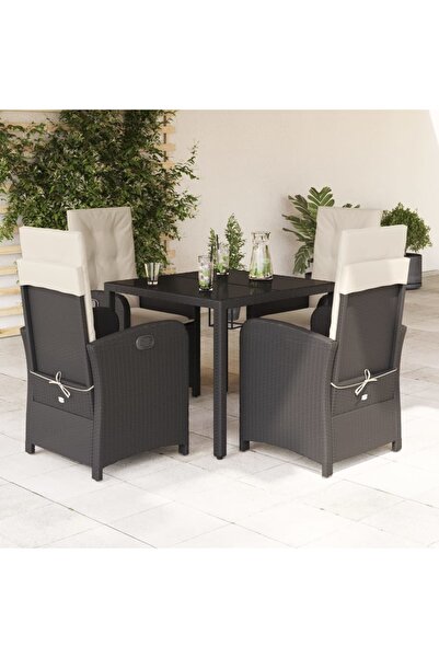 vidaxl Garden furniture set with cushions, 5 pieces, black, polyrattan