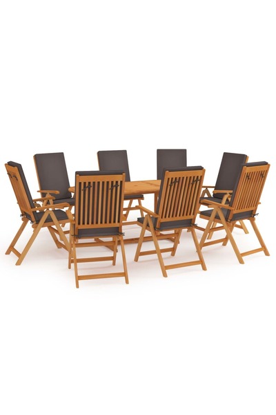 vidaxl Set mobilier de gradina cu perne gri, 9 piese, lemn masiv tec