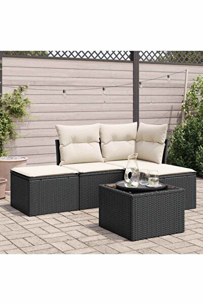 vidaxl Set mobilier de gradina cu perne, 5 piese, negru, poliratan