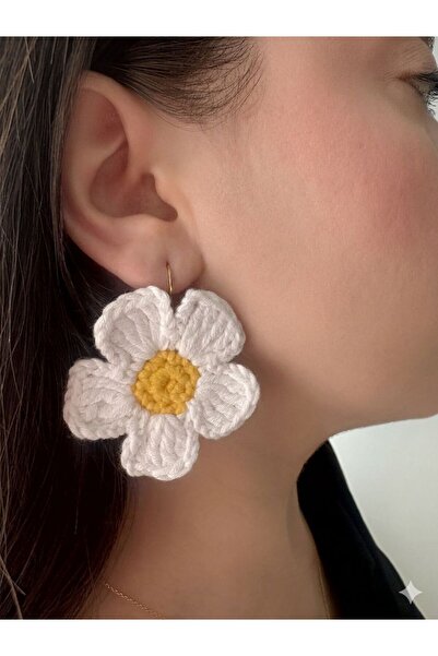 Bohan Accessories El İşi Örgü Papatya Bijuteri Küpe
