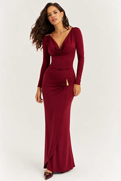 Cool & Sexy Red Evening Dress with Shoulder and Waist Detailing
