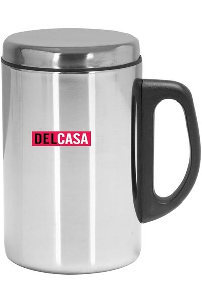 DELCASA DC2272 Stainless Steel Travel Mug, 350 ml Capacity, Silver/Black