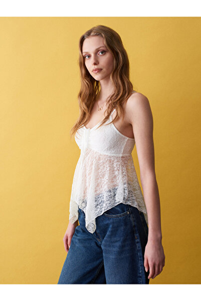 Dilvin 32768 Strappy Lace Top-Ecru