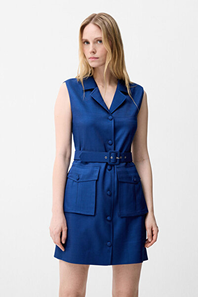 adL Kemerli Cep Detaylı Rayon Elbise