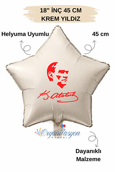 Organizasyon Pazarı 18 Inch Cream Star Foil Balloon |   Ataturk Printed |   A...
