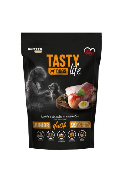 BIOFEED Tasty Dog Life Junior Mini Rață 90% Pliculeț 150g