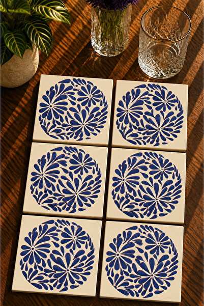 JHAAR Aegean Flower Patterned Modern Set of 6 Coasters - Uv Printing Mdf - 10...
