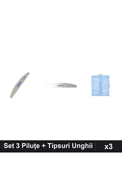 Makeup Set 3 Piluțe Unghii Emma 100/120 120/150 + Tipsuri Reutilizabile 120buc