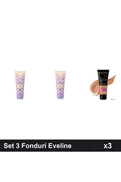 Makeup Set 3 Fonduri de Ten Eveline Cosmetics, Nuante 02 04 06, Acoperire Per...