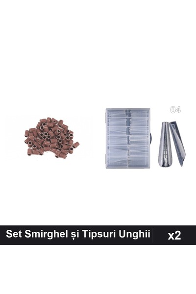Makeup Set Îngrijire Unghii 2 Piese, 20 Rezerve Smirghel 150 + 120 Tipsuri Re...