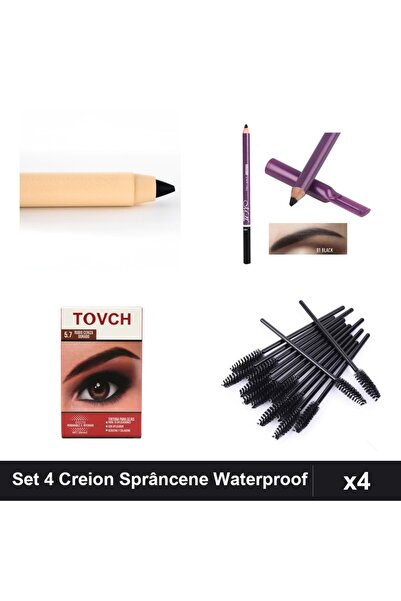 Makeup Set of 4 Ruby Rose Kajal Waterproof Eyebrow Pencil, Dye, Styling Brushes