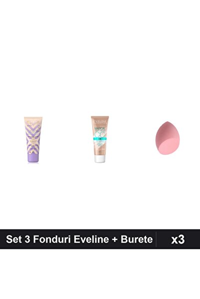 Makeup Set 3 Fonduri de Ten Eveline Better Perfect + CCC Magical 30ml, Nuante...