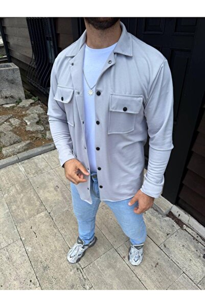 THE KAPLAN CLOTHING Oversize Çıtçıtlı Gri Gömlek