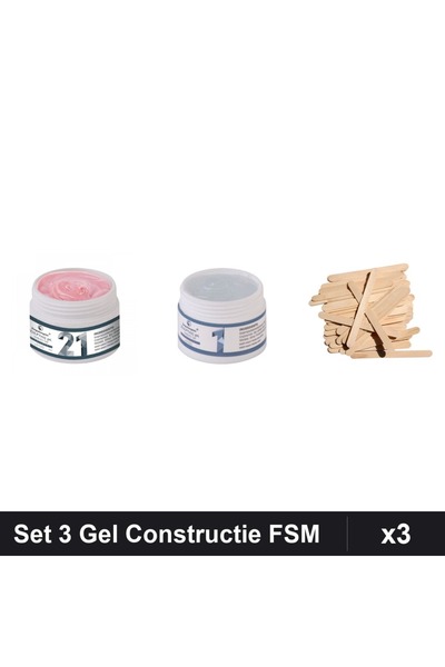 Makeup Set 3 Gel Constructie UV LED FSM 15g, Nuante 21 Transparent, Spatule L...