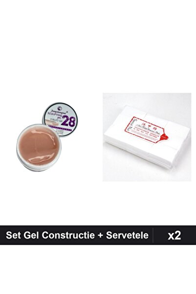 Makeup Set 2 Gel Constructie UV LED FSM 15g + Servetele Unghii 900 buc, Manic...