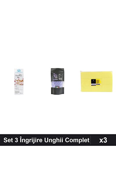 Makeup Set 3 Îngrijire Unghii, Benzi Epilat 50buc, Ceară Lavandă 100g, Șerveț...