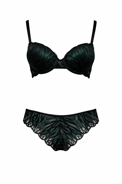Wakabayashi Lace Underwire Supported Green Bra and Panty Set