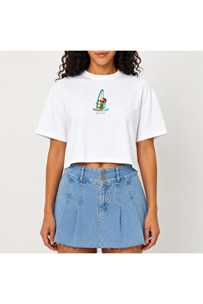 URBANTRENDSTORE Crop T-shirt με λευκό σχέδιο, άνετη εφαρμογή, ακατέργαστη κοπ...
