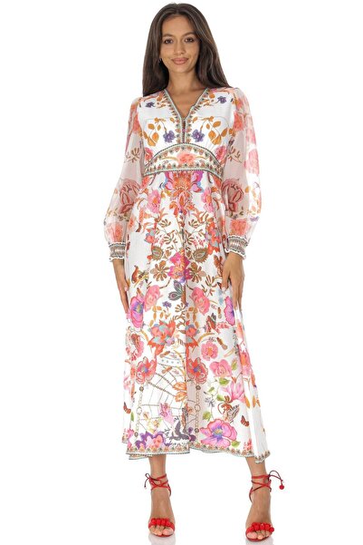 ROH Elegant occasion dress, floral, midi, with voile sleeves - DR4763