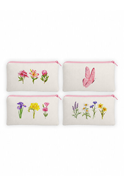 Hayali Şeyler Pink Flowers 4-Piece Pen Holder Organizer Set