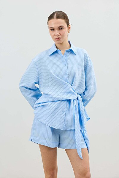 Antioch Γυναικείο πουκάμισο Baby Blue Modal με δετό κορδόνι