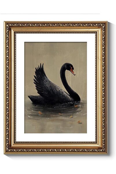 ALAYRA International Premium Black Grace Swan Canvas Wall Art Gold Frame 40x6...