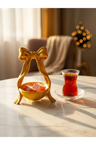 Flay3d Fiyonk Tasarımlı Altın Kahve Yanı Çikolatalık 4’lü Set – Dekoratif Sun...