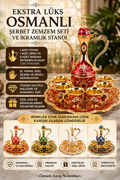 Wolawood Ekstra Lüx Osmanlı Şerbet Zemzem Seti ve İkramlık Standı 6 Kişilik B...