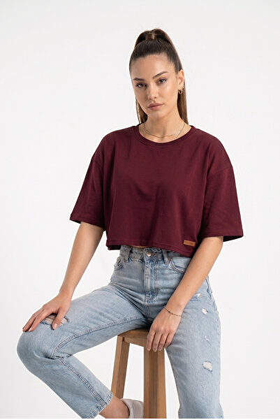 FHELIA Tricou de damă din bumbac burgundy, cu țesătură respirabilă, cu decolt...