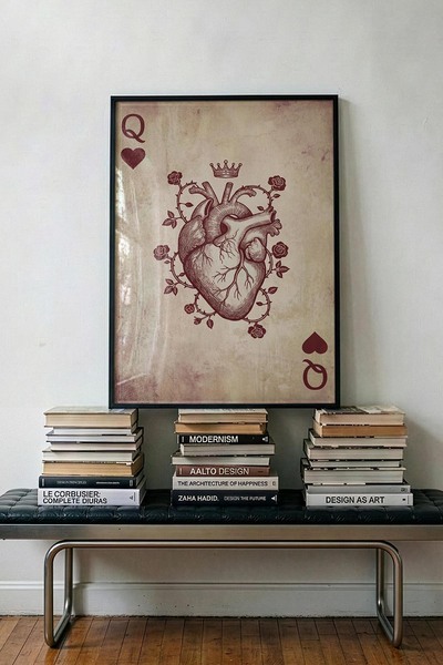 Siyah Çerçeveli Modern Dekoratif Poster Tablo – Heart | Retro Koleksiyonu