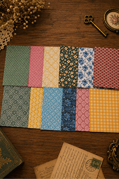 stickybloom Vintage Renkli Desenler Temalı 12 Parça A6 Kağıt Seti Scrapbook/J...