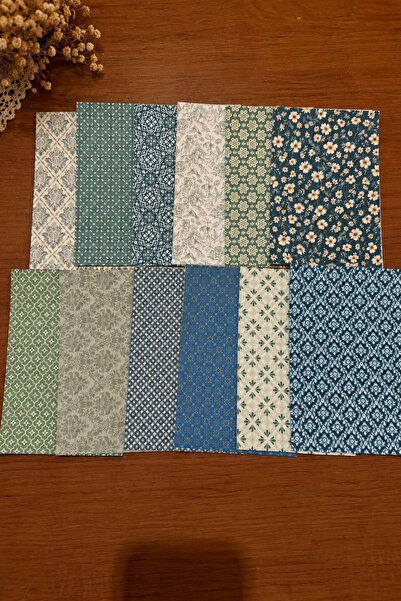 stickybloom Vintage Yeşil Tonlu Desenler Temalı 12 Parça A5 Kağıt Seti 15*20 ...
