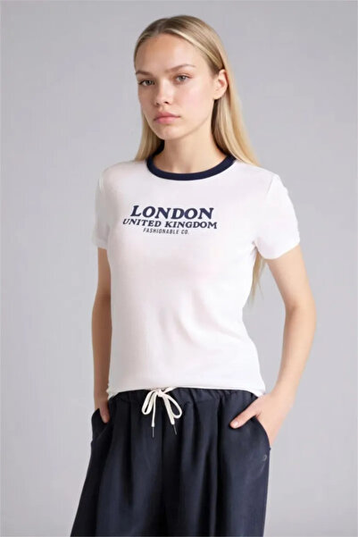 DeFacto Regular Fit Printed Ribbed T-Shirt H1401Ax26Sm