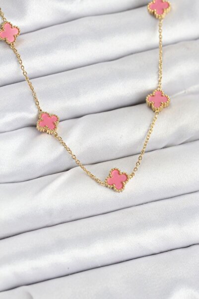 Vice 316L Steel Chain Gold Color Pink Baby Boy Clover Women's Necklace - Tj-B...