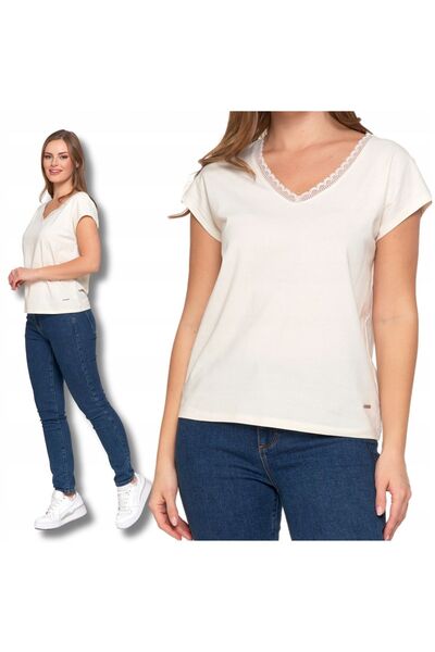 MORAJ Women's Lace Neck T-Shirt Short Sleeve Shirt