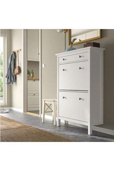 HEMNES ayakkabı dolabı, beyaz, 89x30x127 cm, 2 bölmeli, 1 çekmeceli