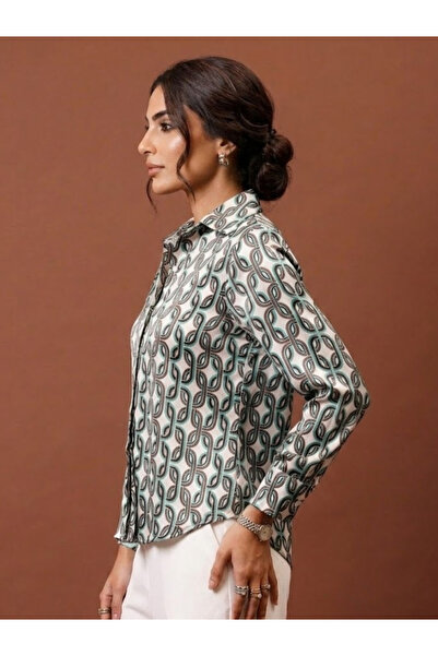 Athena By Styli All Over Chain Print Satin Top
