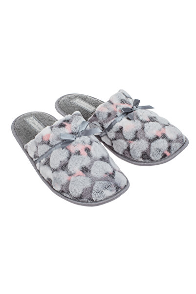 Zumzeria Gray Pink Winter Slippers with Raised Hearts for Women