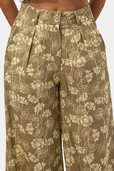 it's basic Women's Khaki Floral S6-121 Palazzo Fit Design Trousers