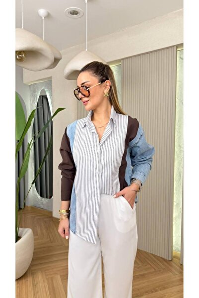 MATTİMODA Yeni Sezon Kot Detaylı Çizgili Gömlek