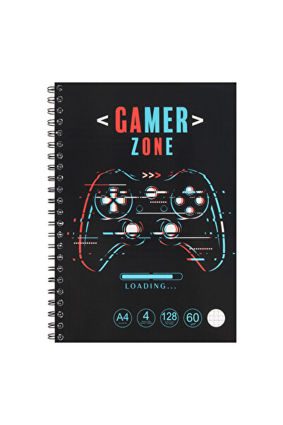 Zumzeria Caiet de matematică A4 cu copertă neagră cu tematică de gaming, cu 4...