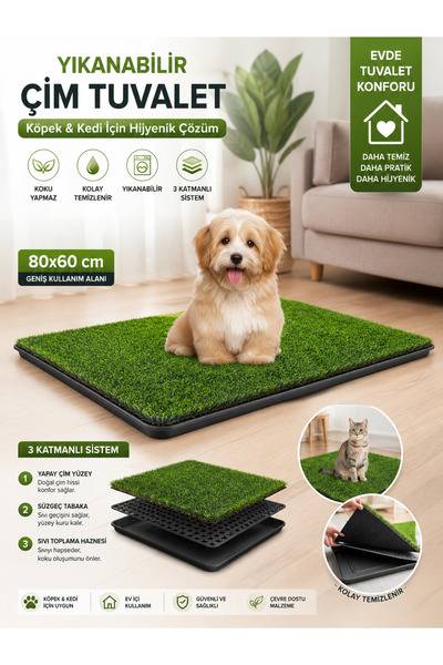 Black Gold Pro Akıllı Çim Tuvaleti Köpek Kedi İçin 3 Katmanlı Yıkanabilir Haz...