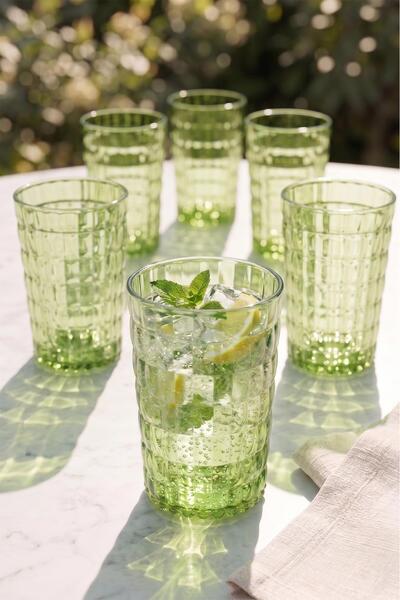 EWs Acrylic Allegra Green 6-Piece Short Glass & Water Soft Drink Coffee Cup 4...