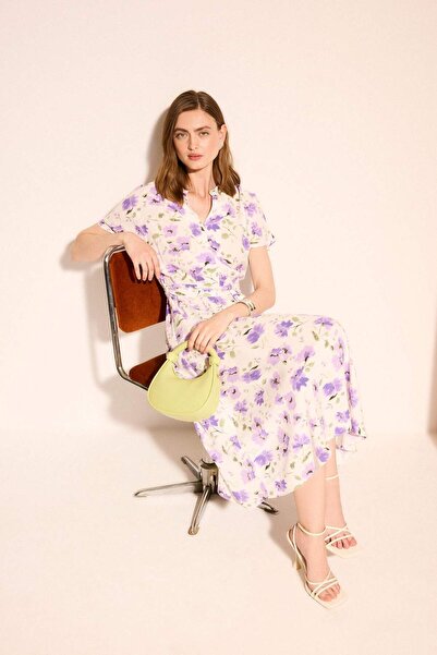 DeFacto Rochie midi cu mâneci liliac, decolteu rotund, în formă de A, cu imprimeu floral H3363AX26SM