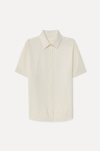 Mudo Men's Off-White Dobby Regular Fit Long Sleeve Linen Blend Shirt