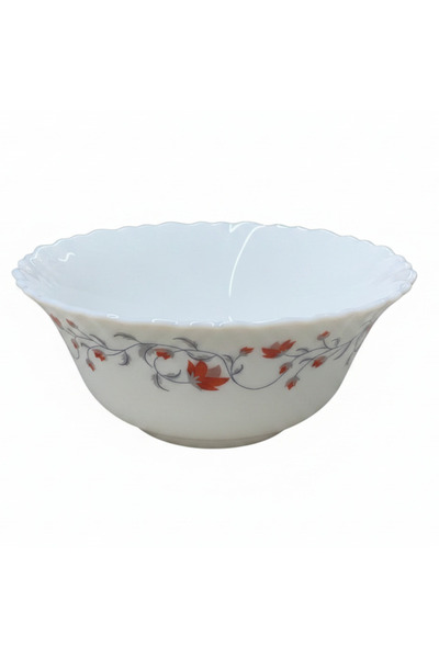 Larah Fluted White Opalware Soup Bowl with Red Floral Design – 5 Inch