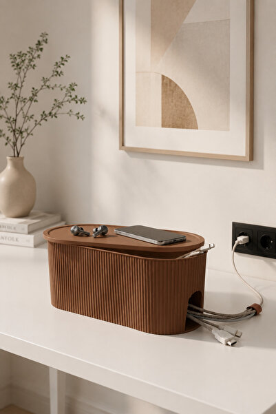 Bayev Bitter Brown Modern Cable Organizer Socket Box with Cover Multi Socket ...