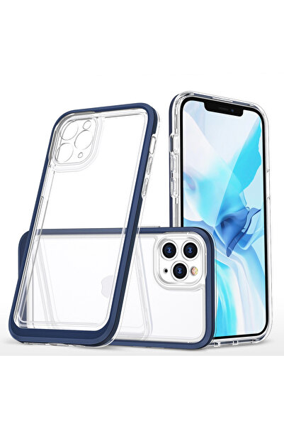 Hurtel Husă transparentă 3 în 1 pentru iPhone 11 Pro Max, cu ramă albastră, t...